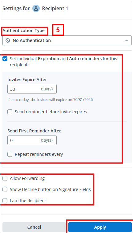 Authentication Type and Settings